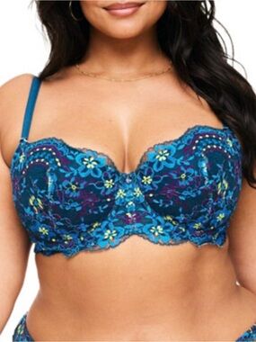 Adore Me Nicholette Contour Bra Blue Floral Embroidered Lace Underwire Bra 42 DD